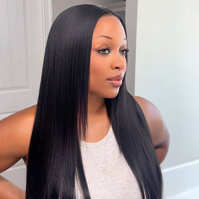 Geeta 13x4 Pre Everything Yaki Straight Lace Frontal Put On And Go Invisi Drawstring Human Hair Wig - GeetaHair