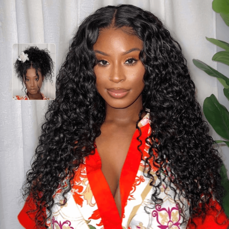 Versatile Styling Options For GEETA 13x4 Lace Frontal Wig With Water Wave And Curly Textures_model