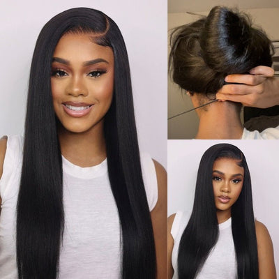 Geeta Yaki Straight 7x5 Glueless Lace Invisible Knots Put On and Go Invisi Drawstring Human Hair Wigs - GeetaHair