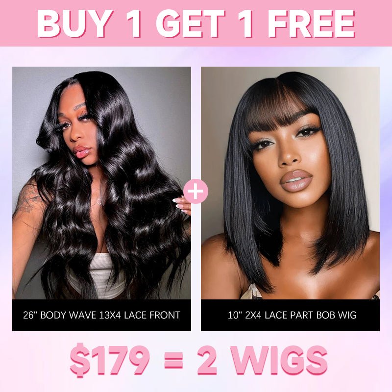 $179 = 2 Wigs| Geeta 26 Inch 13x4 Lace Front Body Wave Wig and 10" Glueless Put On And Go Wig Bogo Sale - GeetaHair
