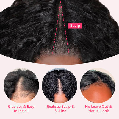 Geeta Kinky Curly Upgrade V part Wig Glueless With Invisi Drawstring 100% Human Hair Flash Sale - GeetaHair