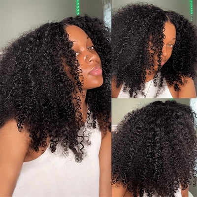 Geeta Kinky Curly Upgrade V part Wig Glueless With Invisi Drawstring 100% Human Hair Flash Sale - GeetaHair