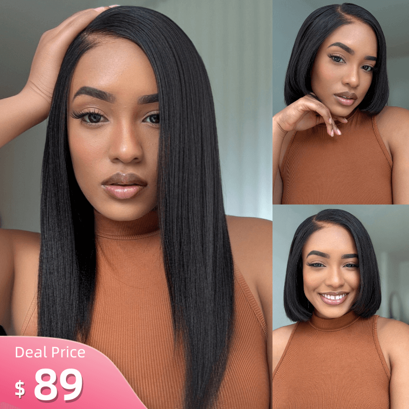 Geeta 7x5 Lace Yaki Straight Glueless Put On And Go Short Bob Wig 13x4 Lace Frontal Invisi Drawstring Flash Sale - GeetaHair