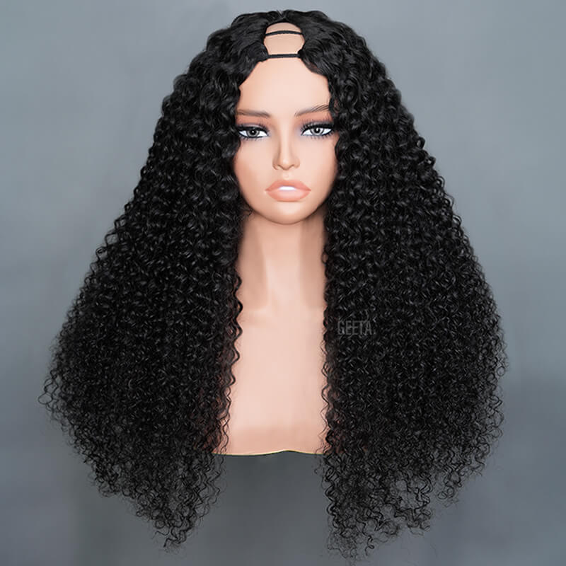 Geeta Kinky Curly Upgrade V part Wig Glueless With Invisi Drawstring 100% Human Hair Flash Sale - GeetaHair