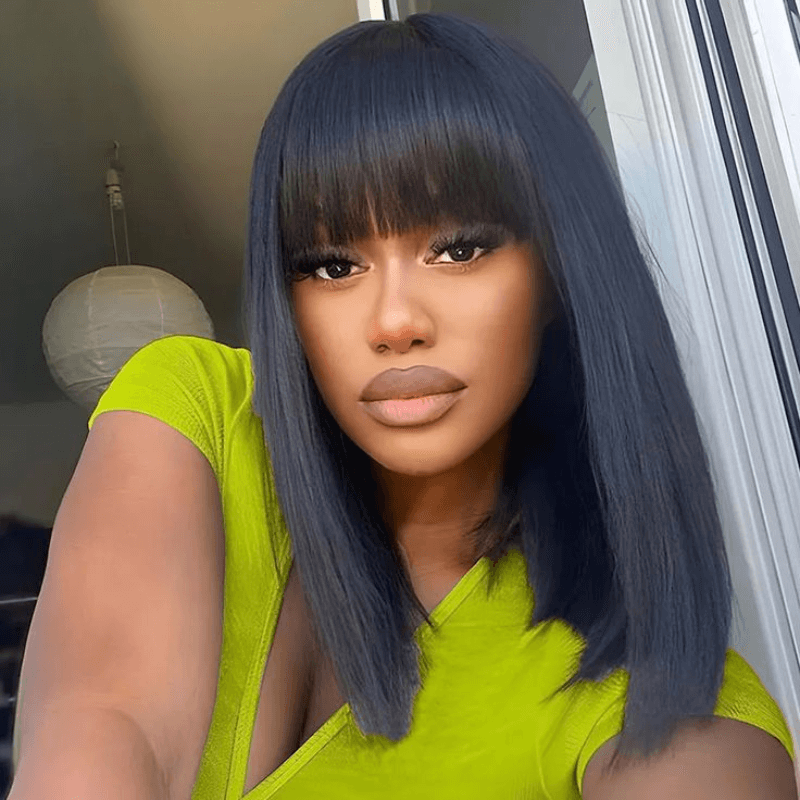 $98=2 Wigs | Geeta 10 Inch Blace Bob Straight Wig With Bangs and Pixie Cut Glueless Wig Bogo Sale - GeetaHair