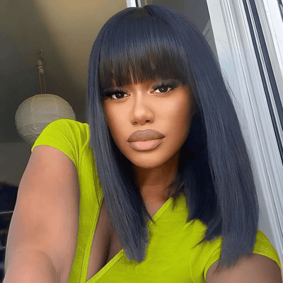 $98=2 Wigs | Geeta 10 Inch Blace Bob Straight Wig With Bangs and Pixie Cut Glueless Wig Bogo Sale - GeetaHair
