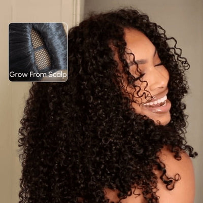 Geeta Kinky Curly Upgrade V part Wig Glueless With Invisi Drawstring 100% Human Hair Flash Sale - GeetaHair