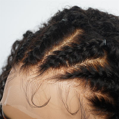 Braided Kinky curly Human Hair HD Lace Front Wig Glueless Curly Wigs For Woman - GeetaHair