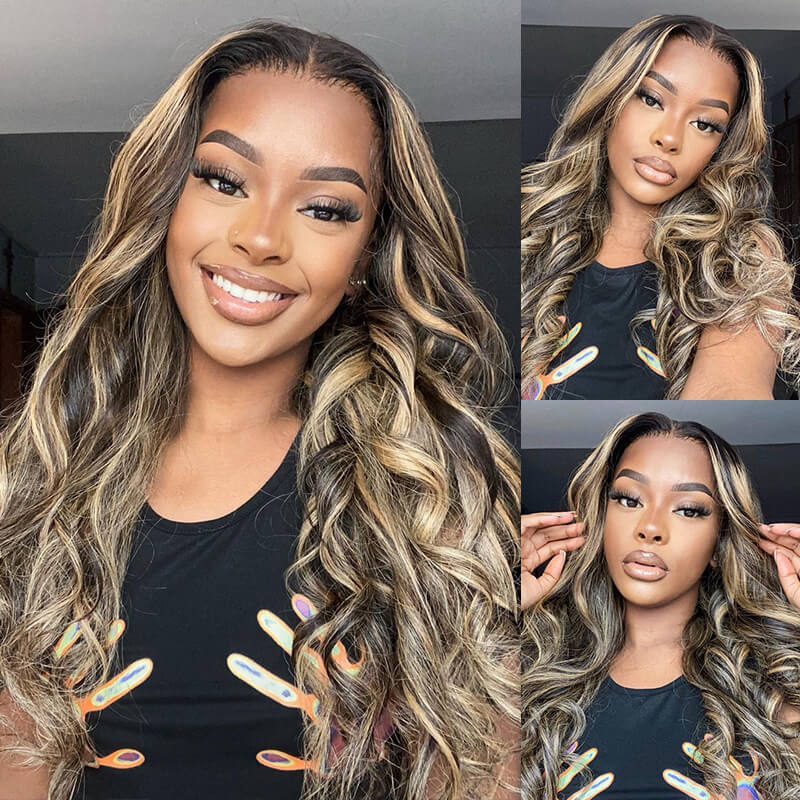 Balayage Highlight Lace Front Wig Body Wave Glueless Human Hair Wigs 180% Density - GeetaHair - GeetaHair