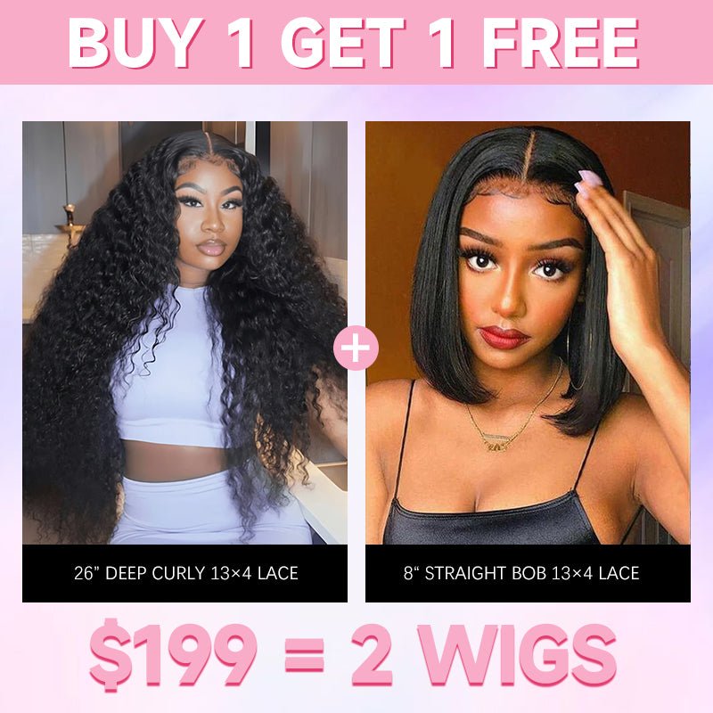 $199 = 2 Wigs | 26” Deep Curly + 8” Straight Bob