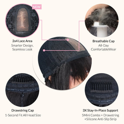 Geeta Yaki Straight Short Bob Wig With Bangs 2x4 Lace Part Glueless Put On And Go Wig Flash Sale - GeetaHair