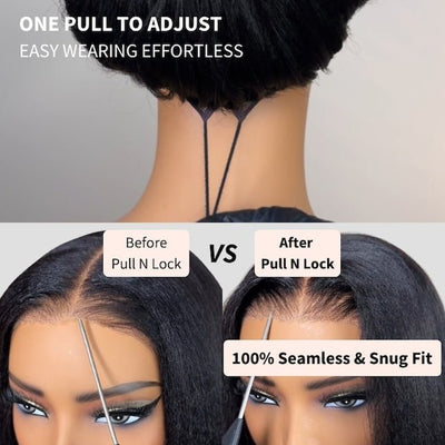 Geeta Yaki Straight 7x5 Glueless Lace Invisible Knots Put On and Go Invisi Drawstring Human Hair Wigs - GeetaHair