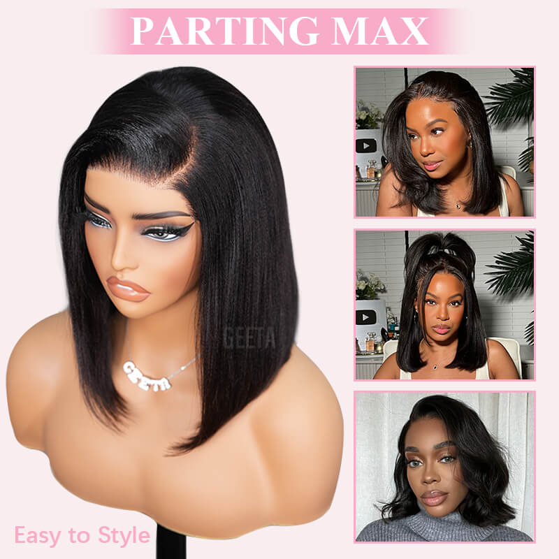 Geeta 7x5 Lace Yaki Straight Glueless Put On And Go Short Bob Wig 13x4 Lace Frontal Invisi Drawstring Flash Sale - GeetaHair