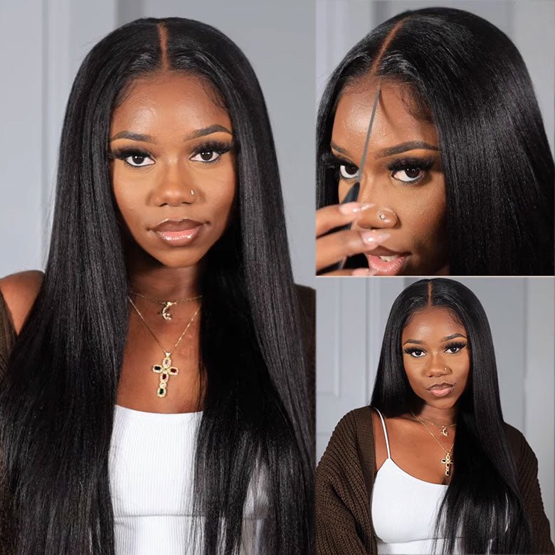 Geeta Yaki Straight 7x5 Glueless Lace Invisible Knots Put On and Go Invisi Drawstring Human Hair Wigs - GeetaHair