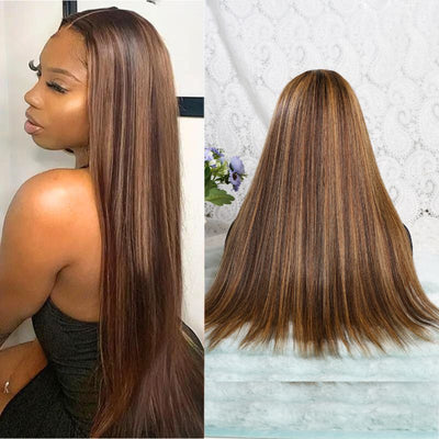 Long Straight HD Lace Wig For Women Human Hair Wigs Straight Wig For Black Women Brown Mixed Blonde - GeetaHair