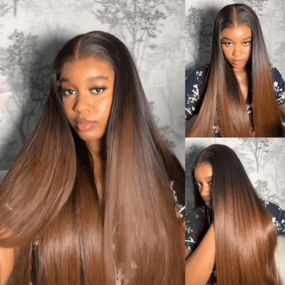 Geeta Brown Straight Glueless Wigs T1B/2/4 Ombre 13X4 Lace Front Wig Human Hair Pre Plucked - GeetaHair