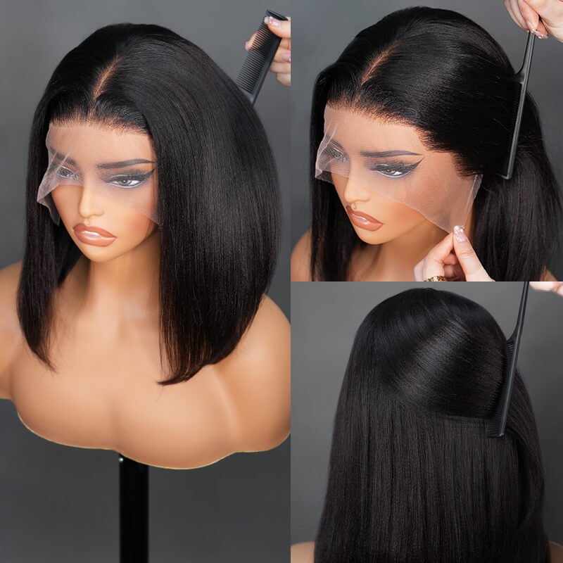 Geeta 7x5 Lace Yaki Straight Glueless Put On And Go Short Bob Wig 13x4 Lace Frontal Invisi Drawstring Flash Sale - GeetaHair