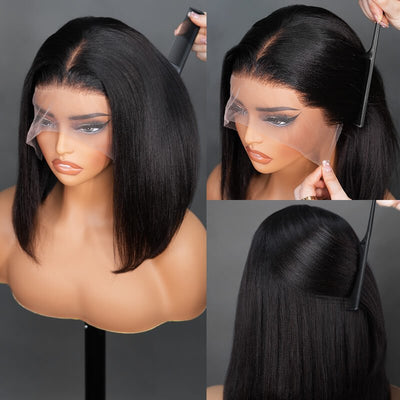 Geeta 7x5 Lace Yaki Straight Glueless Put On And Go Short Bob Wig 13x4 Lace Frontal Invisi Drawstring Flash Sale - GeetaHair