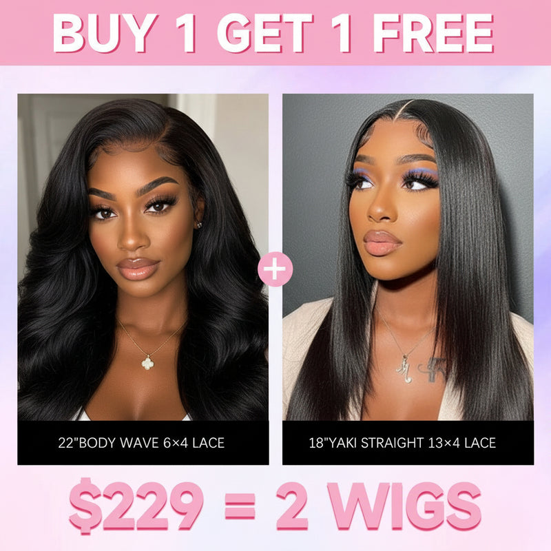 $229 = 2 Wigs | 22” Body Wave + 18” Yaki Straight Human Hair Wig