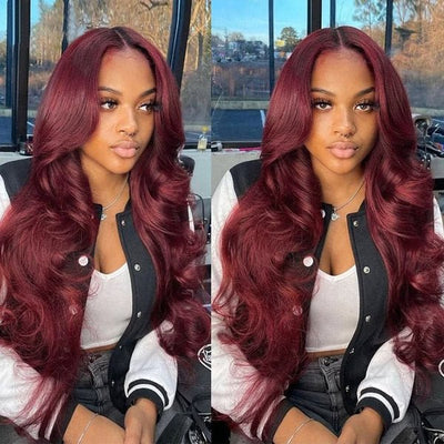 99J Burgundy Colored Wig 13x4 Lace Front Wig Plucked Hairline Subscriber Exclusive Flash Sale - GeetaHair