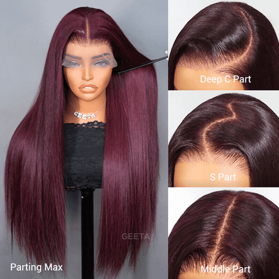 Geeta Straight 7x5 Lace Glueless Wig Burgundy Cherry 99J Color Invisi Drawstring Human Hair Wigs - GeetaHair