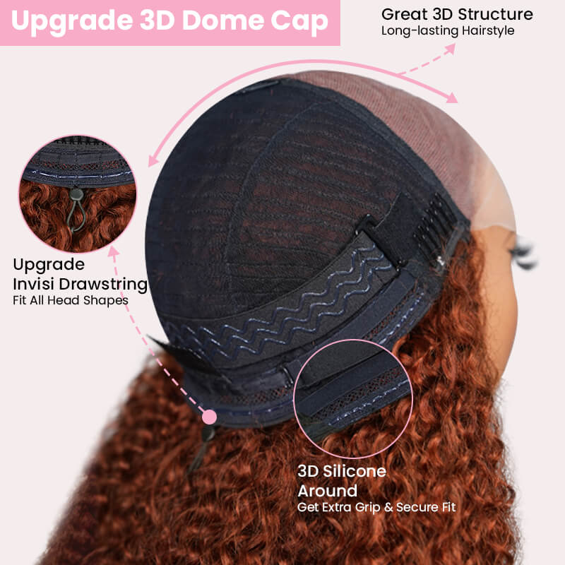 Geeta Reddish Brown 13x4 Lace Frontal Glueless Kinky Curly Invisi Drawstring Put On And Go Colored Wig - GeetaHair