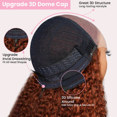Geeta Reddish Brown 13x4 Lace Frontal Glueless Kinky Curly Invisi Drawstring Put On And Go Colored Wig - GeetaHair