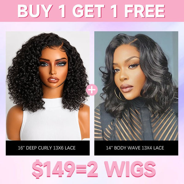 [Limited Stock] $149 = 2 Wigs | Geeta Bogo Sale 16” Deep Curly + 14” Body Wave Wig 13×4 Lace Flash Sale