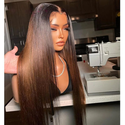 Geeta Brown Straight Glueless Wigs T1B/2/4 Ombre 13X4 Lace Front Wig Human Hair Pre Plucked - GeetaHair