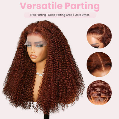 Geeta Reddish Brown 13x4 Lace Frontal Glueless Kinky Curly Invisi Drawstring Put On And Go Colored Wig - GeetaHair