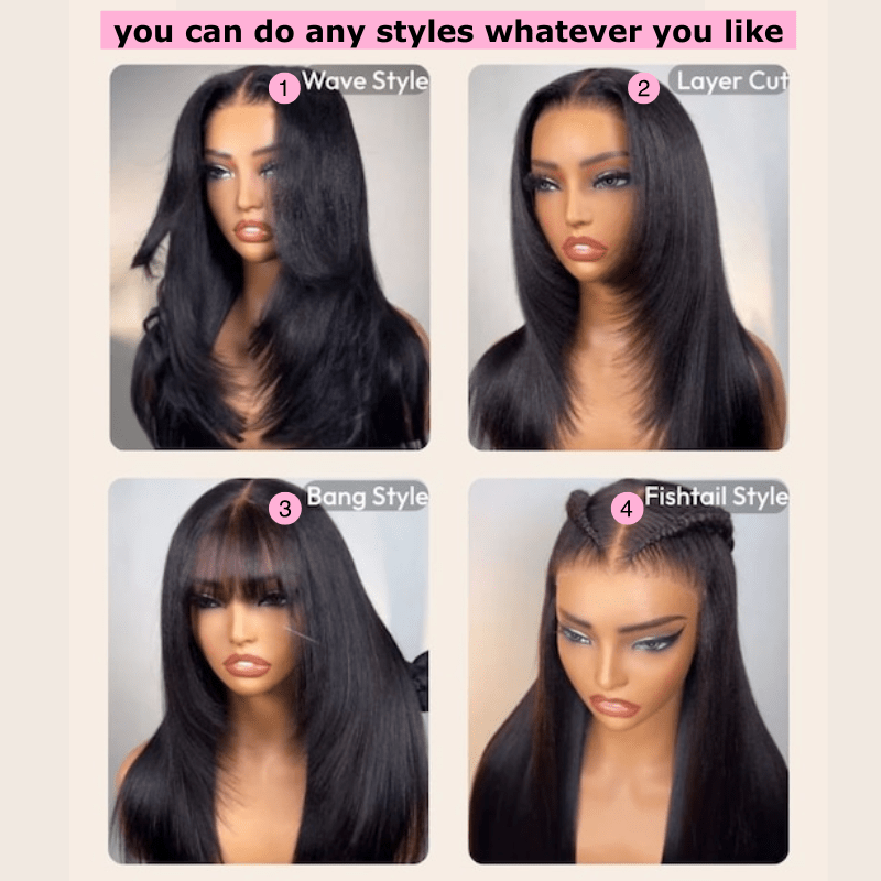 Geeta Yaki Straight 7x5 Glueless Lace Invisible Knots Put On and Go Invisi Drawstring Human Hair Wigs - GeetaHair
