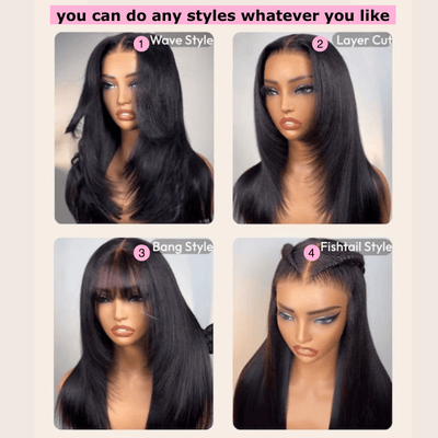 Geeta Yaki Straight 7x5 Glueless Lace Invisible Knots Put On and Go Invisi Drawstring Human Hair Wigs - GeetaHair