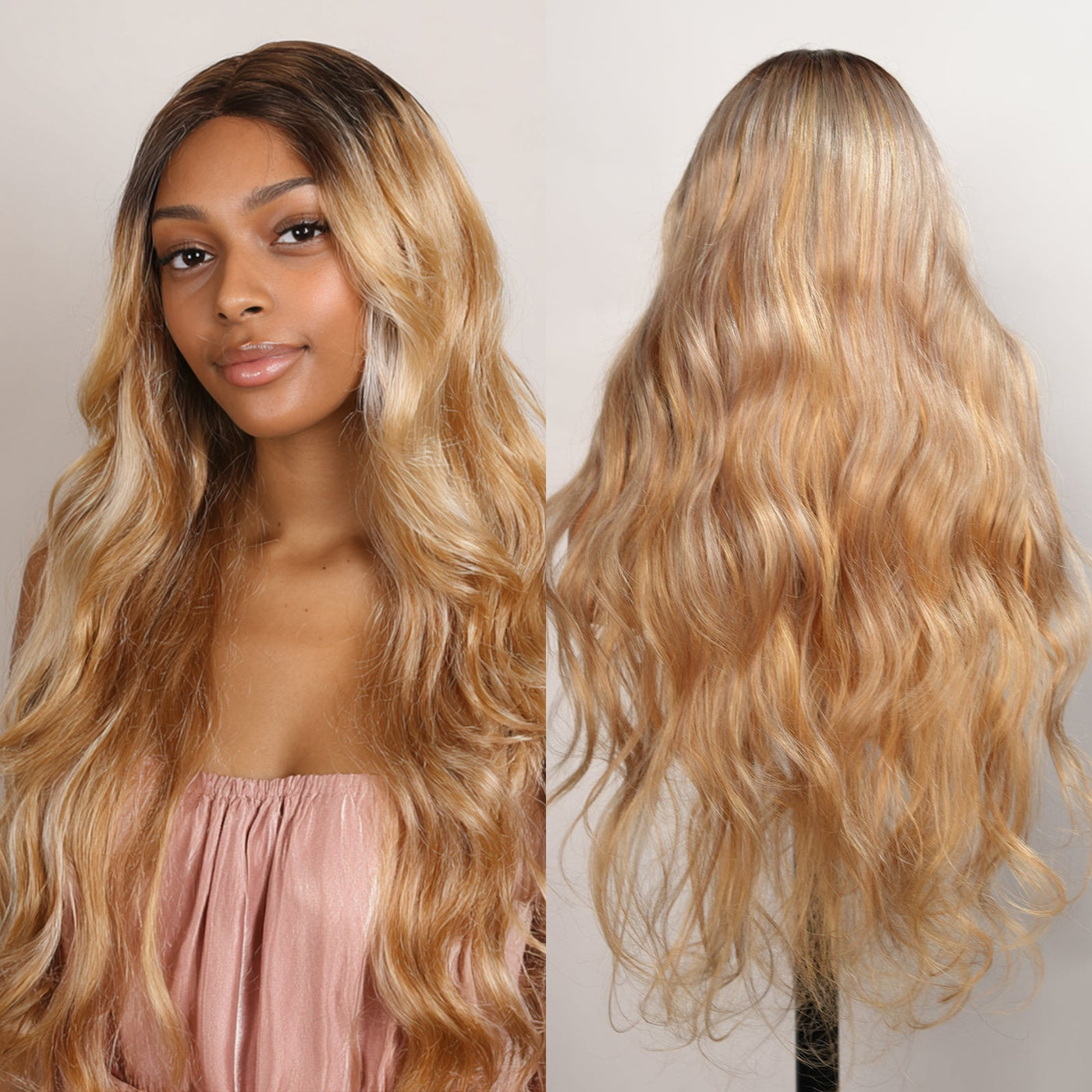 Highlight Blonde With Black Root Colored Wig 13X4 Lace Front Wig Human Hair Transparent Wig Pre Plucked Daily Deal - GeetaHair