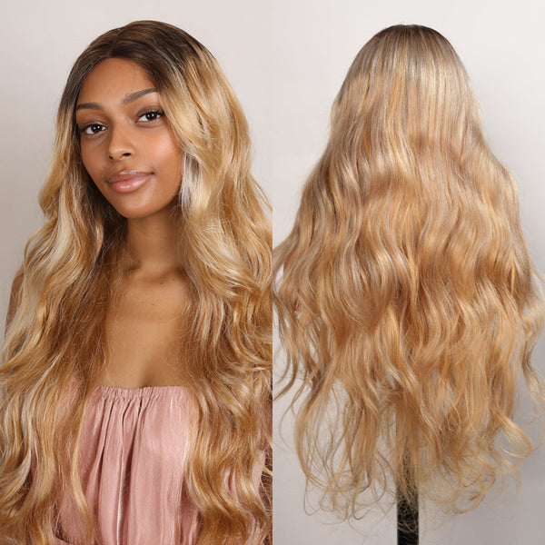 Highlight Blonde With Black Root Colored Wig 13X4 Lace Front Wig Human Hair Transparent Wig Pre Plucked Daily Deal