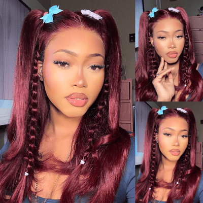Geeta Straight 7x5 Lace Glueless Wig Burgundy Cherry 99J Color Invisi Drawstring Human Hair Wigs - GeetaHair