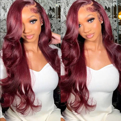 99J Burgundy Colored Wig 13x4 Lace Front Wig Plucked Hairline Subscriber Exclusive Flash Sale - GeetaHair