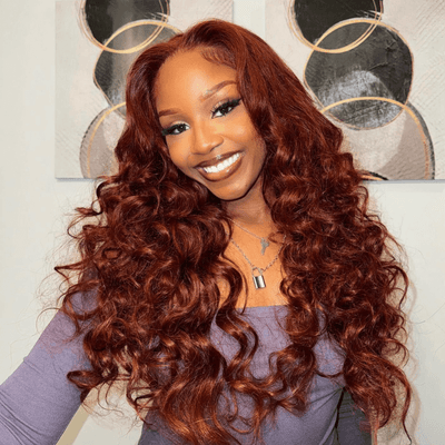 Geeta Reddish Brown Color 3D Body Wave 13x4 Lace Front Wig Put on and Go Invisi Drawstring Wig - GeetaHair