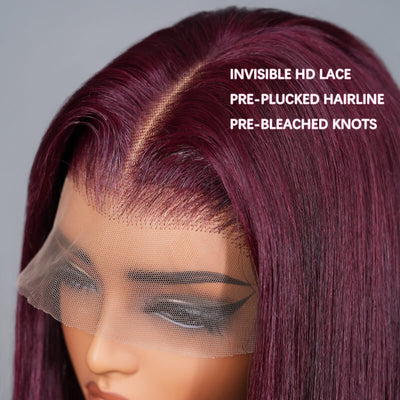 Geeta Straight 7x5 Lace Glueless Wig Burgundy Cherry 99J Color Invisi Drawstring Human Hair Wigs - GeetaHair