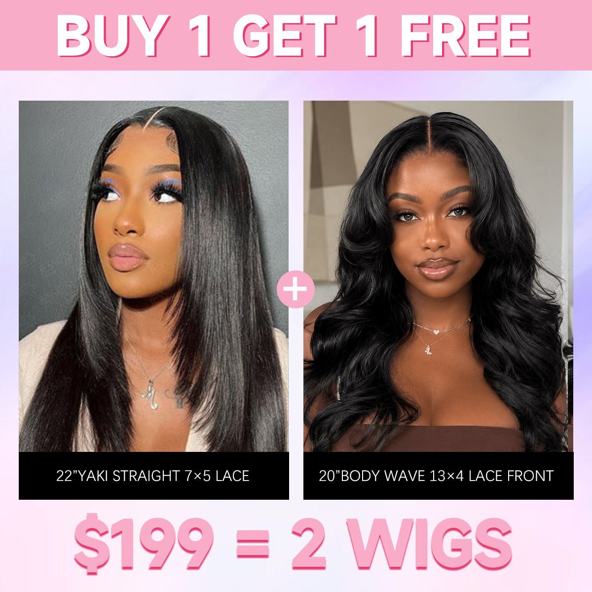 GeetaHair Geeta 22” Yaki Straight + 16” Body Wave Human Hair Wig