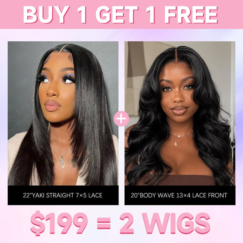 GeetaHair Geeta 22” Yaki Straight + 16” Body Wave Human Hair Wig