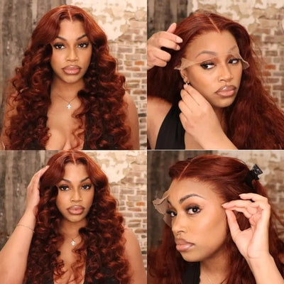 Geeta Reddish Brown Color 3D Body Wave 13x4 Lace Front Wig Put on and Go Invisi Drawstring Wig - GeetaHair