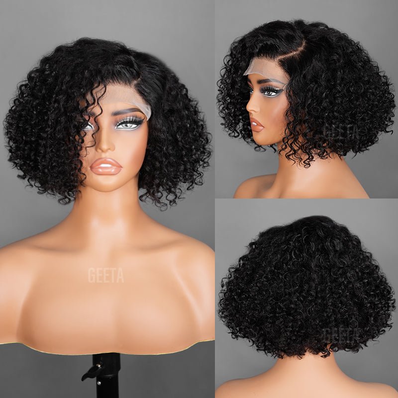 Geeta Curly 5x5 Lace Closure Side Part Glueless Short Bob Wig 100% Human Hair Flash Sale - GeetaHair