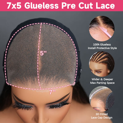 Geeta Straight 7x5 Lace Glueless Wig Burgundy Red 99J Color Invisi Drawstring Human Hair Wigs