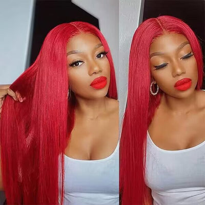 Over $101 Save $100: 13x6 Lace Front 180% Density Red Straight Human Hair Wig-Spring 2023 Flash Sale