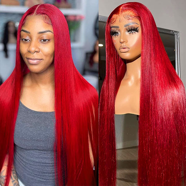 Over $101 Save $100: 13x6 Lace Front 180% Density Red Straight Human Hair Wig-Spring 2023 Flash Sale