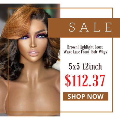 Crazy Flash Sale: Brown Highlight Bob Wig Short Human Hair Body Wave Lace Front Wigs - Only 2 Days