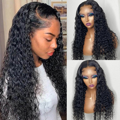 13x4 HD Transparent Lace Front Water Wave Wig Pre Plucked Hairline Natural Looking Wig For Black Women-Geeta Hair