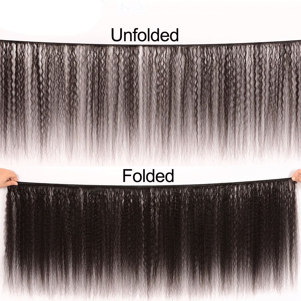 GeetaHair Kinky Straight Hair 3 Bundles With 13x4 Lace Frontal 100% Unprocessed Human Hair
