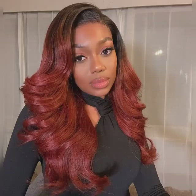 Body Wave #33 Ombre Dark Auburn Lace Front Wig HD Invisible Lace Human Hair Wigs Pre Plucked Hairline-GeetaHair