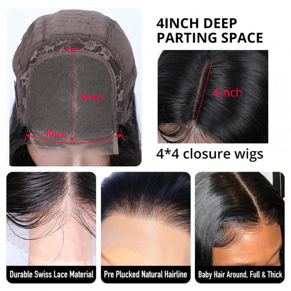Deep Wave 4x4 Transparent Lace Closure Wig 180% High Density Brazilian Real Human Hair Wig-Geeta Hair